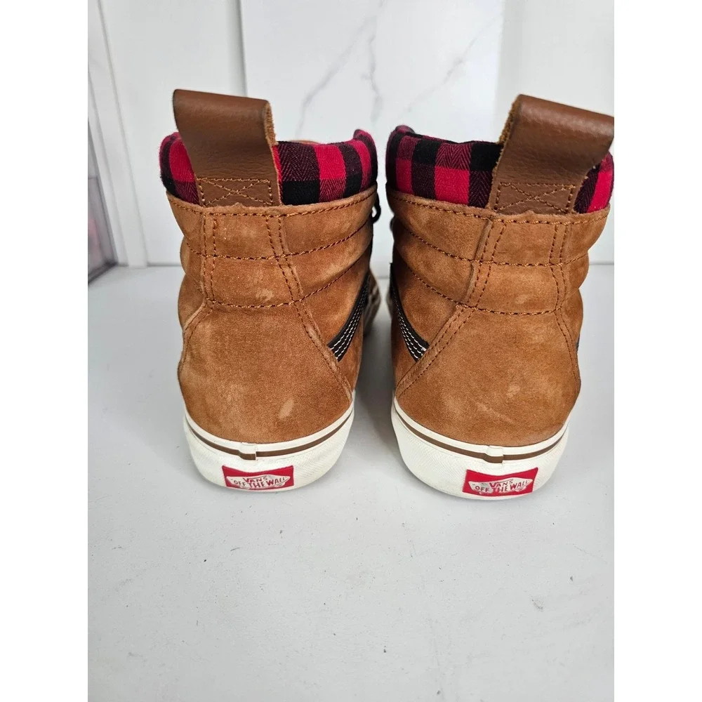 Vans Sk8-Hi MTE Glazed Ginger Brown Suede Plaid Flannel Mens 10.5 High Shoes